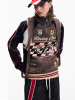 Retro Racing Knit High Neck Sweater Vest 2