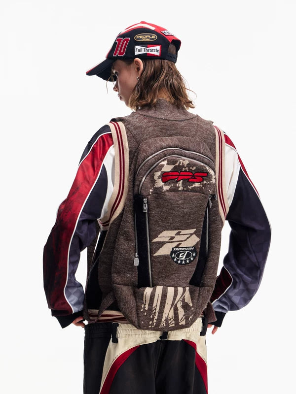 Retro Racing Knit High Neck Sweater Vest 3