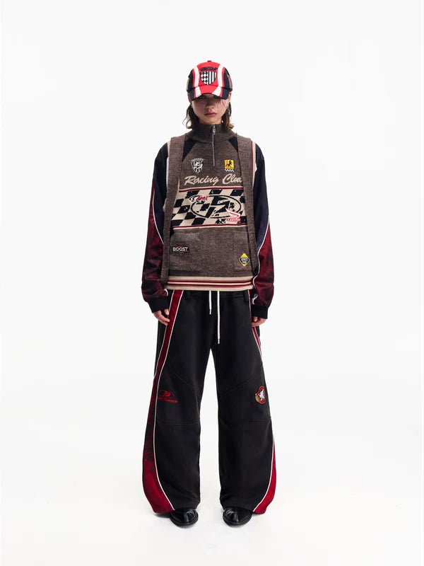 Retro Racing Knit High Neck Sweater Vest 5