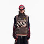 6001837528005,6001837528006,6001837528007, Retro Racing Knit High Neck Sweater Vest