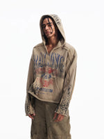 Retro Racing Print Distressed Hooded Sweatshirt 1