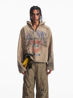 6102162619315,6102162619316,6102162619317, Retro Racing Print Distressed Hooded Sweatshirt