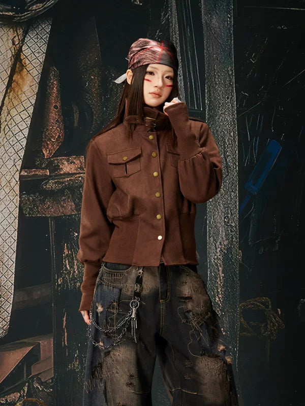 Retro Stand Collar Short Slim Jacket 1