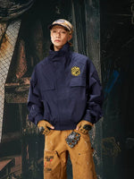 Retro Stand Collar Workwear Patch Jacket 1