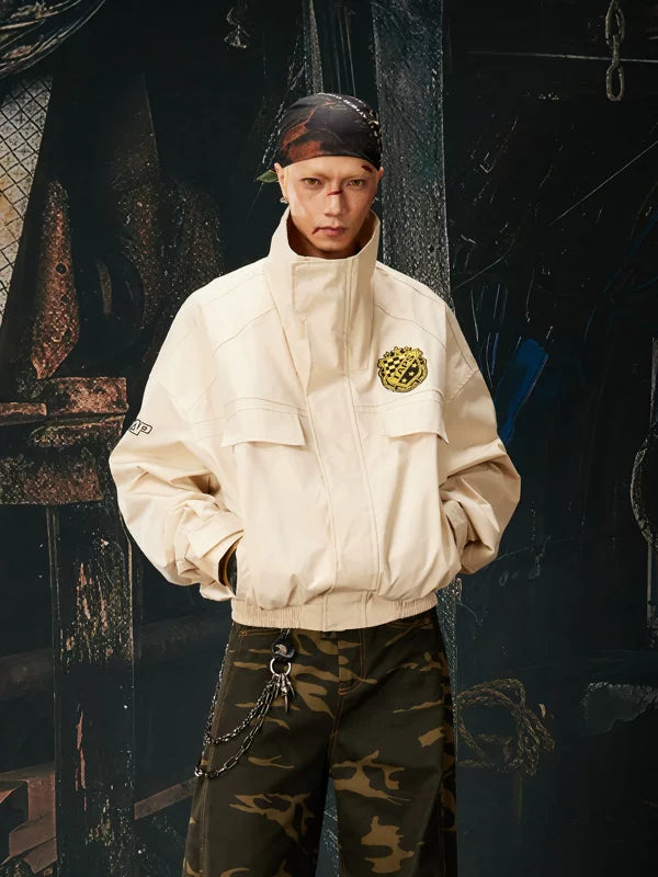 Retro Stand Collar Workwear Patch Jacket 2