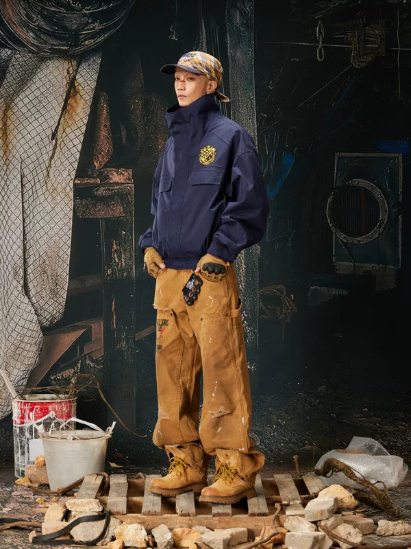 Retro Stand Collar Workwear Patch Jacket 5