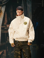6027228797219,6027228797220,6027228797221,6027228797222, Retro Stand Collar Workwear Patch Jacket