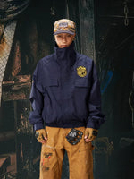 6027228797223,6027228797224,6027228797225,6027228797226, Retro Stand Collar Workwear Patch Jacket