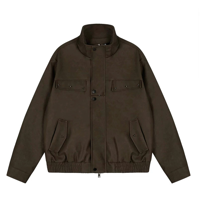 6194363899070,6194363899071,6194363899072, Retro Stand Collar Zip Leather Jacket
