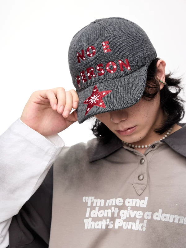 Retro Star Embroidered Knitted Baseball Cap 2