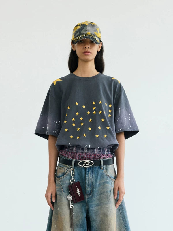 Retro Star Print Distressed Oversized T-Shirt 1