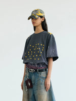 Retro Star Print Distressed Oversized T-Shirt 2
