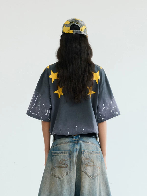 Retro Star Print Distressed Oversized T-Shirt 3