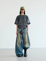 Retro Star Print Distressed Oversized T-Shirt 4