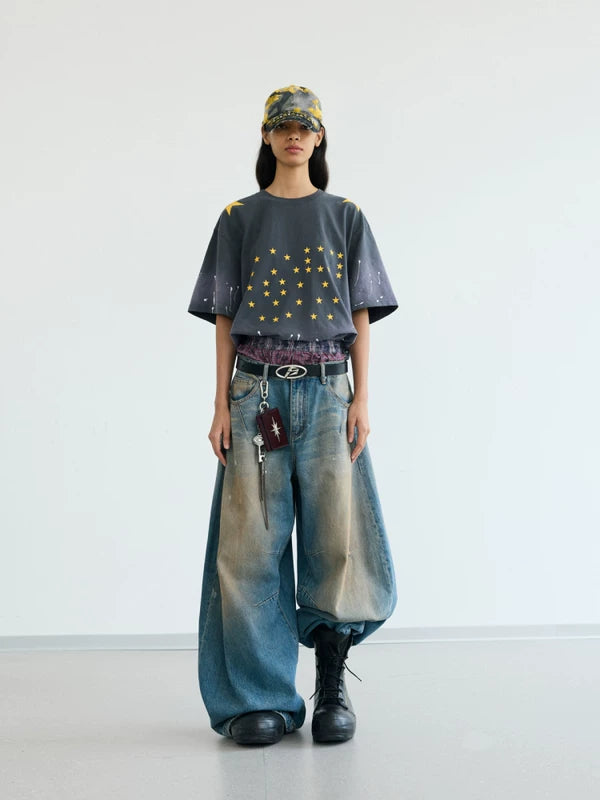 Retro Star Print Distressed Oversized T-Shirt 4