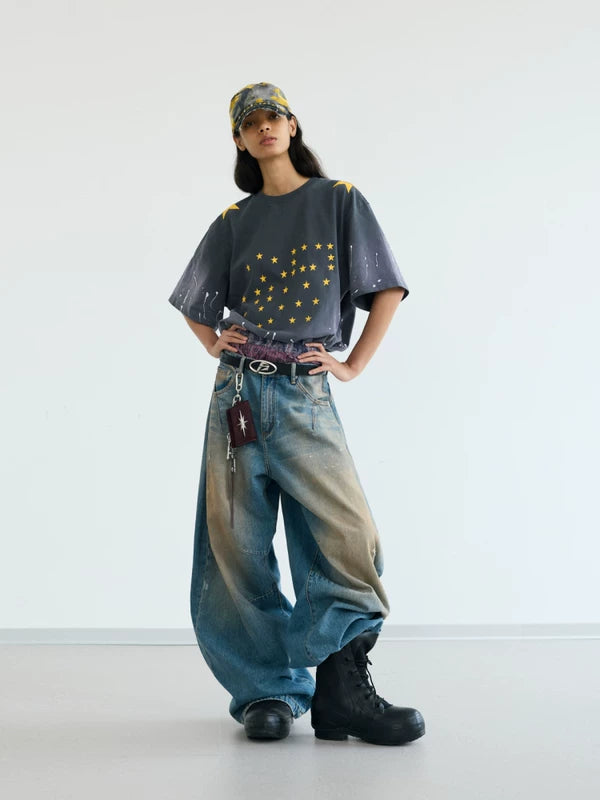 Retro Star Print Distressed Oversized T-Shirt 5