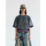5904906019955,5904906019956,5904906019957, Retro Star Print Distressed Oversized T-Shirt