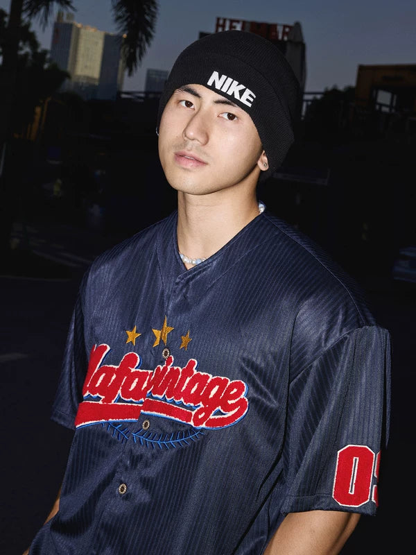 Retro Striped Embroidered Baseball Jersey Shirt 5