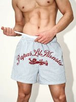 Retro Striped Letter Print Shorts 1