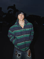 Retro Striped Loose Fit Zip-Up Hoodie 1