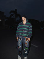 Retro Striped Loose Fit Zip-Up Hoodie 2