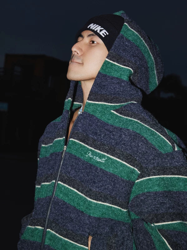Retro Striped Loose Fit Zip-Up Hoodie 4