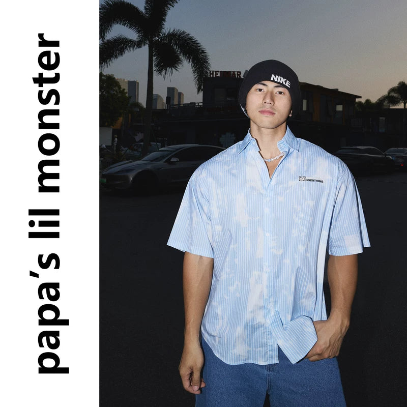 6052991740451,6052991740452,6052991740453, Retro Striped Short-Sleeve Shirt