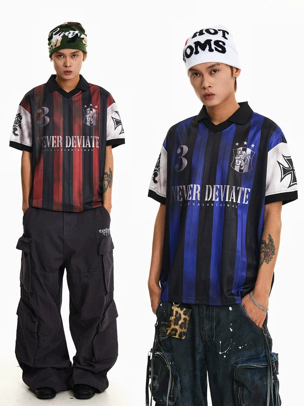 Retro Striped Soccer Jersey T-Shirt 1