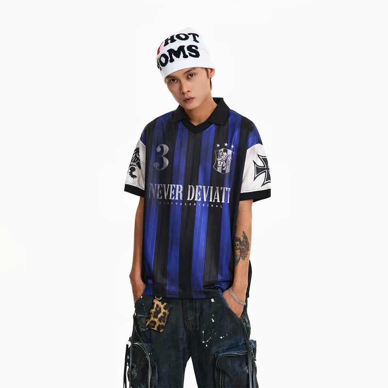 6040706288710,6040706288711,6040706288712,6040706288713, Retro Striped Soccer Jersey T-Shirt