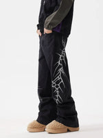 Retro Thorn Embroidery Flared Jeans Pants 2