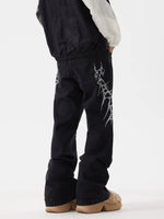 Retro Thorn Embroidery Flared Jeans Pants 3