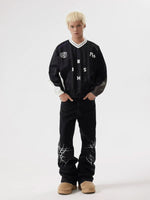 Retro Thorn Embroidery Flared Jeans Pants 4