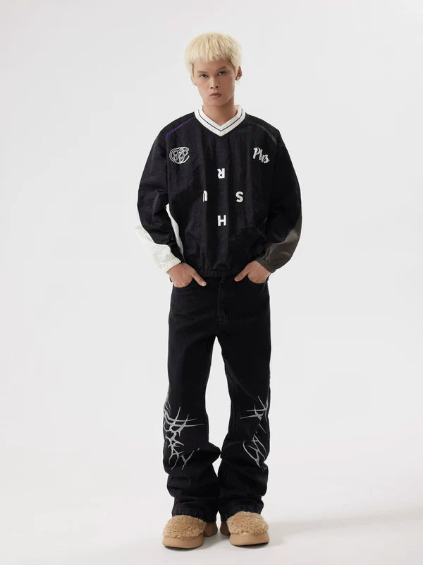 Retro Thorn Embroidery Flared Jeans Pants 4