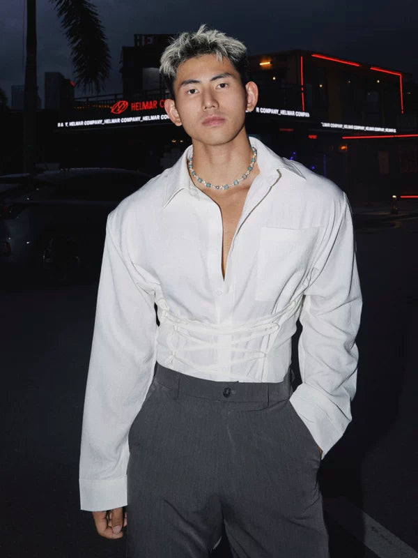 Retro Tie-Up Long-Sleeve Shirt 1