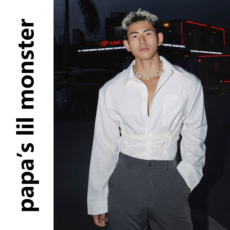 6074875219441,6074875219442,6074875219443, Retro Tie-Up Long-Sleeve Shirt