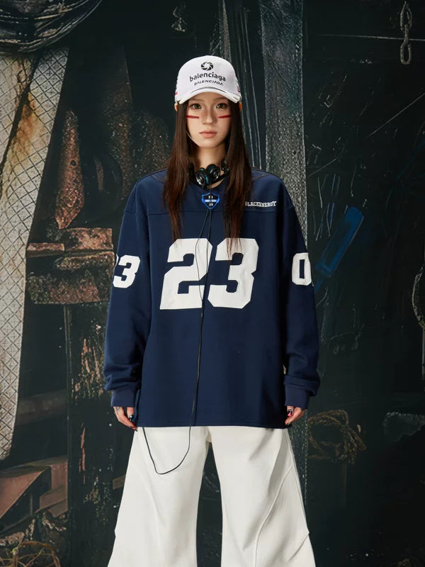 Retro V-Neck Long-Sleeve Sports T-Shirt 2