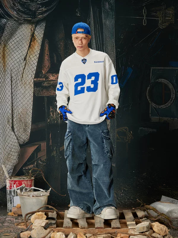 Retro V-Neck Long-Sleeve Sports T-Shirt 4