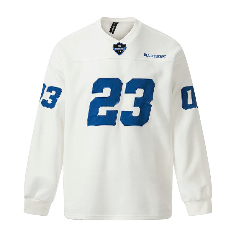6027726648431,6027726648432,6027726648433,6027726648434, Retro V-Neck Long-Sleeve Sports T-Shirt