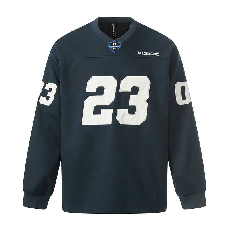 6027726648435,6027726648436,6027726648437,6027726648438, Retro V-Neck Long-Sleeve Sports T-Shirt