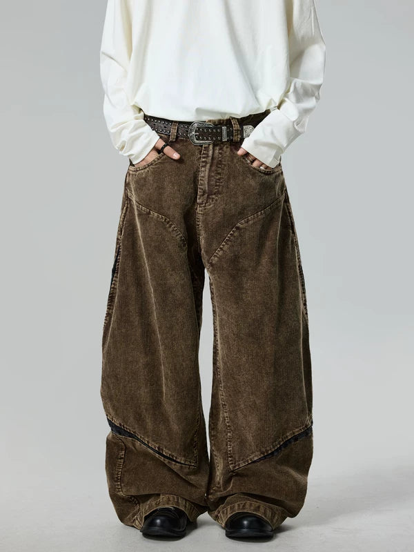 Retro Washed Corduroy Wide Leg Cargo Pants 1