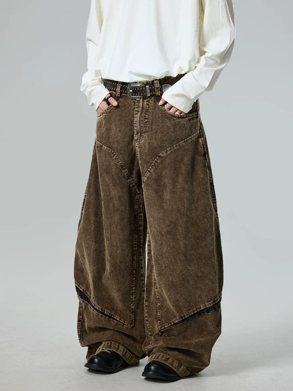 Retro Washed Corduroy Wide Leg Cargo Pants 2