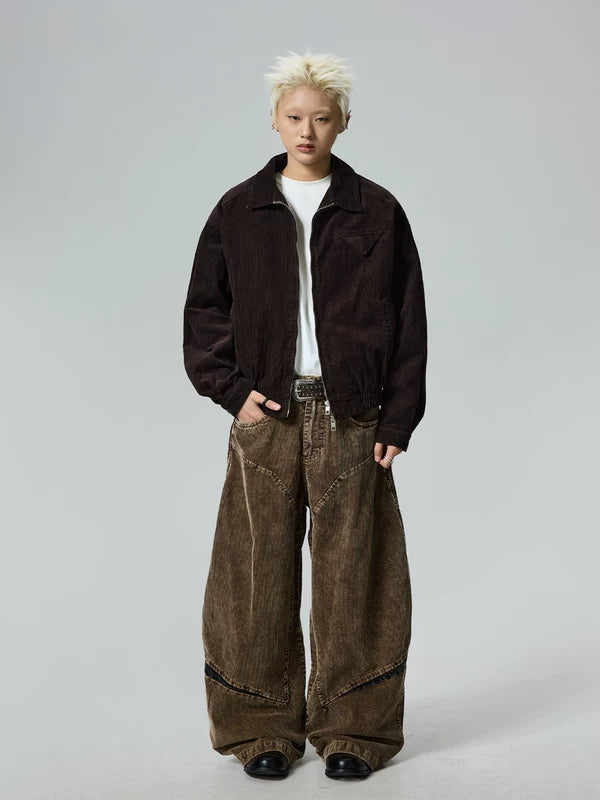 Retro Washed Corduroy Wide Leg Cargo Pants 4