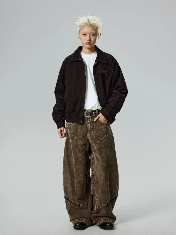 Retro Washed Corduroy Wide Leg Cargo Pants 5