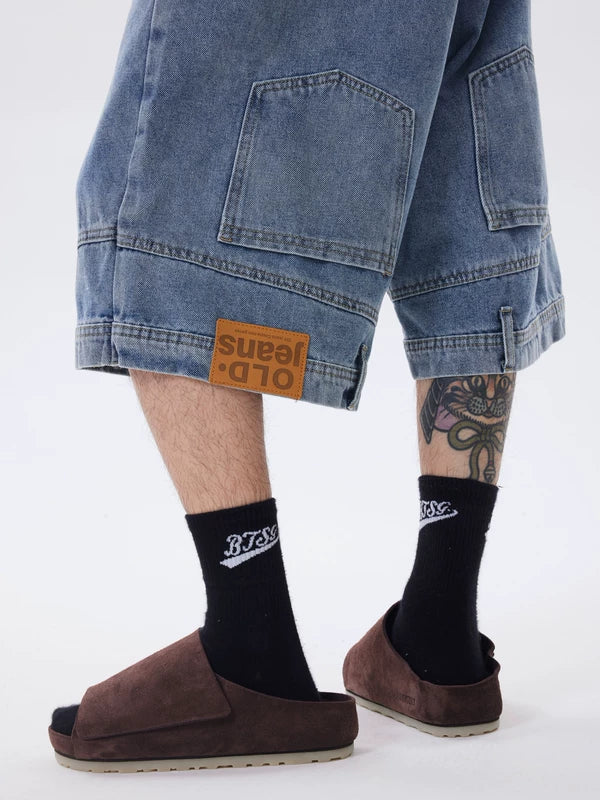 Retro Washed Denim Wide-Leg Capri Pants 1
