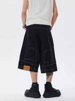 Retro Washed Denim Wide-Leg Capri Pants 2