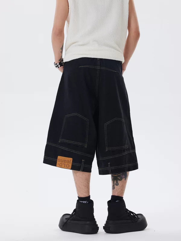 Retro Washed Denim Wide-Leg Capri Pants 2