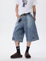Retro Washed Denim Wide-Leg Capri Pants 3
