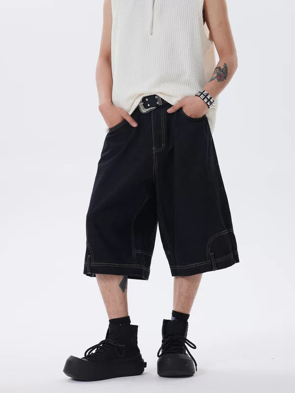 Retro Washed Denim Wide-Leg Capri Pants 4