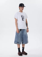 Retro Washed Denim Wide-Leg Capri Pants 5