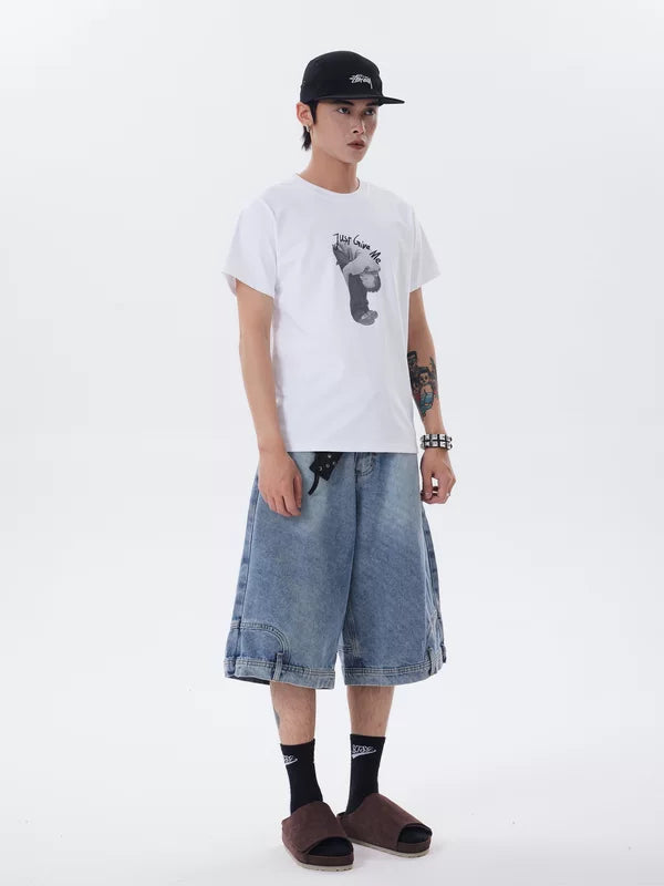Retro Washed Denim Wide-Leg Capri Pants 5